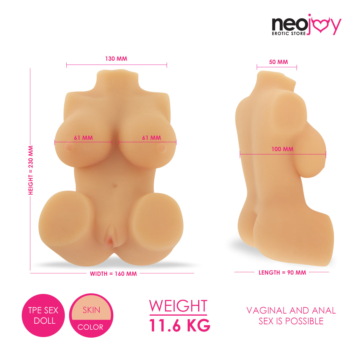 Neojoy Jane Sex Doll TPE Realistics Butt Ass & Pussy - Small 1.5kg